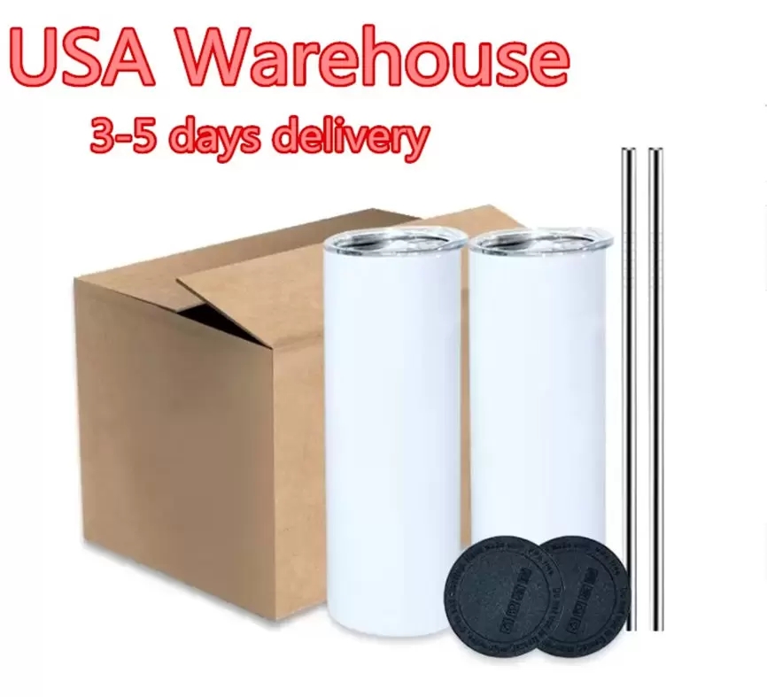 

50pcs Carton Straight 20oz Mugs White Blank Sumblimation Tumblers With Straw And Lid Stainless Steel Double Wall Water Bottles 3-7 Day Delivery, White 20oz