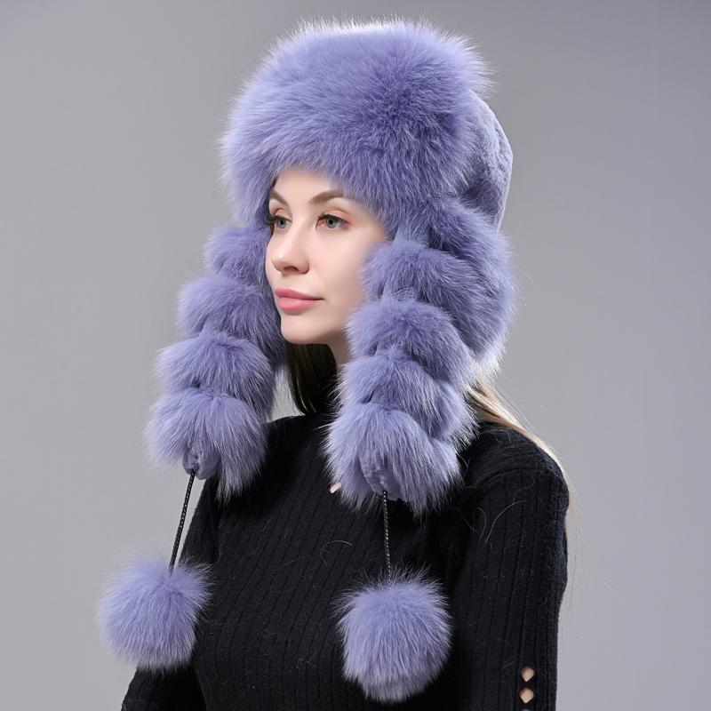 

Berets Ushanka Hat Stylish Russia Bomber Fur Cap Natural Earflap Winter Hats Women, Black