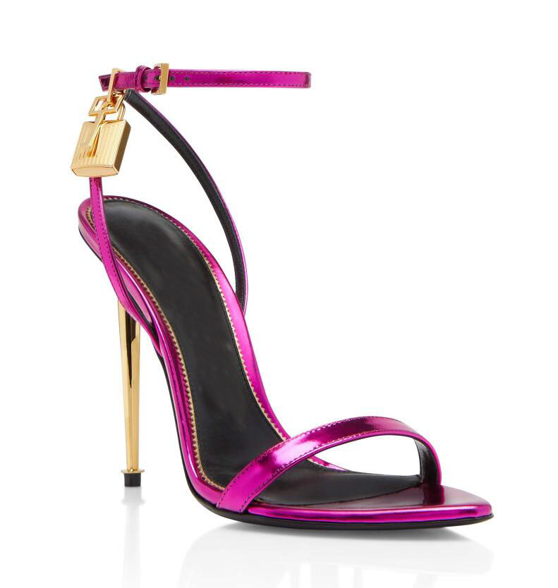 

Prefect Tomfords Gold-tone Key & Lock Padlock Sandals Shoes Pointy Gold Chain Link Naked Women Luxury Designer Lady High-heeled Party Wedding Gladiator Sandalias, 11