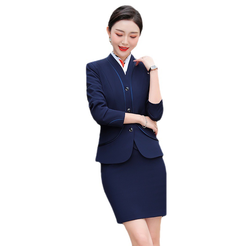 Professional Two Piece Dress Women Blazer Skirt Suit High-Speed Rail Stewardess College Student Fitness Performance Uniform Occupation Overalls