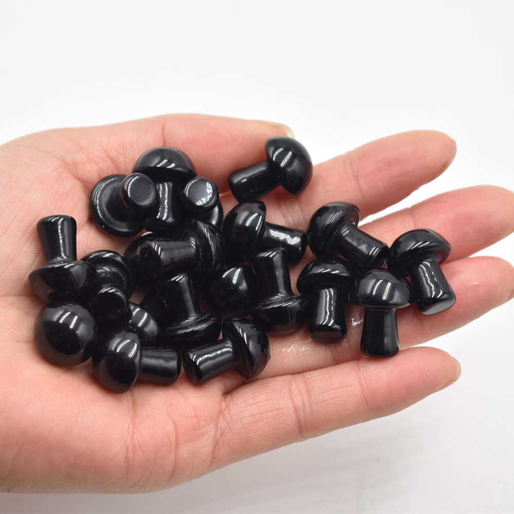 

20mm Black Mini Mushroom Plant Statue Stone Carving Home Decoration Crystal Polishing Gem for Jewelry Making