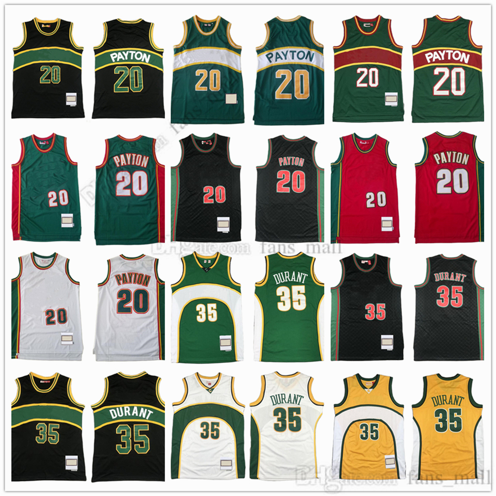 

Mitchell and Ness Retro Basketball Gary 20 Payton Jersey Kevin 35 Durant Russell Throwback Stitched Green Grid Red 2007-08 Black Yellow White Jersey shorts, As picture (with team logo)