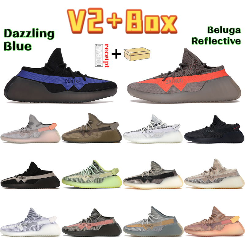 

GAI Running Shoes V2 Men Reflective Sneaker Trainers Ash Blue Tint Zyon Cinder Cream White Beluga Clay Core Black Red Earth Women Shoe Fashion Chaussures, Double shoe box