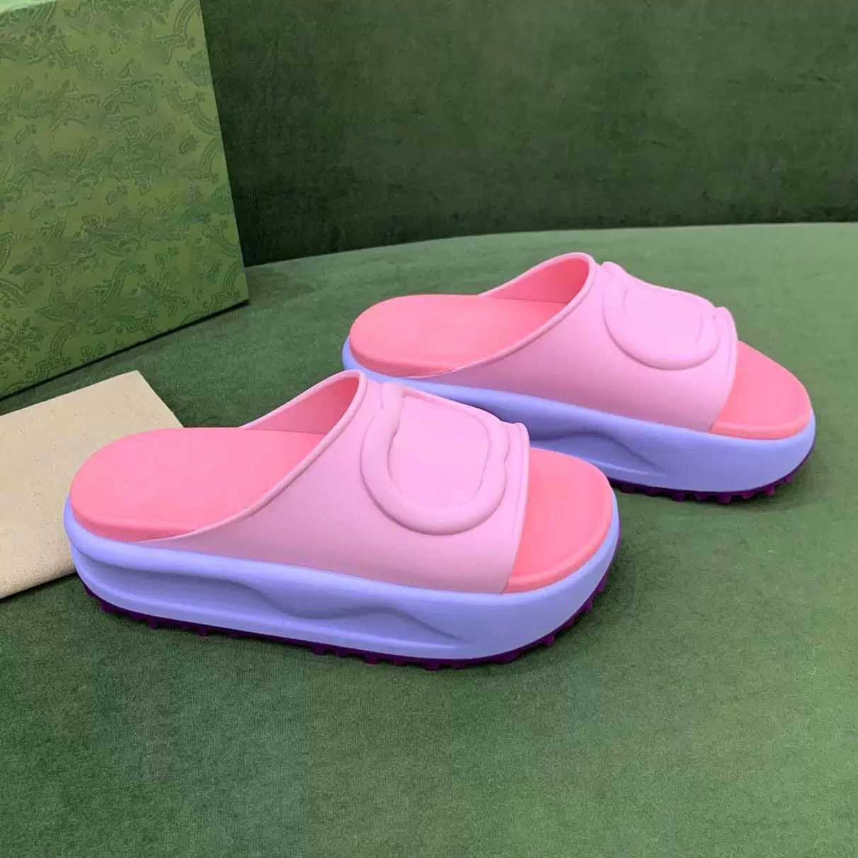 

2022 New Style Slippers Sandal Sliders Macaron Thick Bottom Non-slip Soft Bottom Fashion g House Slipper Women Wear Beach Flip-flops Ins 167, #5