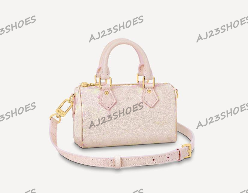 

22SS Summer Stardust Speedy Bandouliere 20 Pillow Bag Green Beige Glimmering CrossBody M46092 M46163 Embossed Leather Purse Wallet, 01
