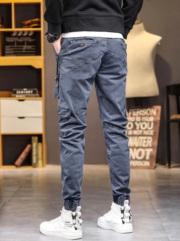 

Men's Pants Spring Autumn Cargo Casual Joggers Mens Multi Pocket Full Length Trousers Sportswear MaleT70Men's, Black