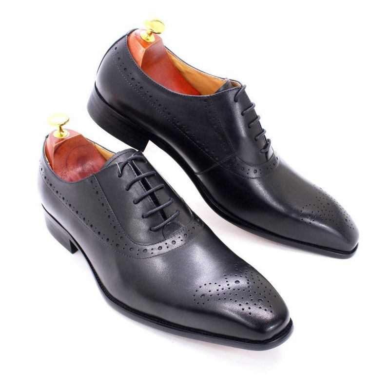 

First Layer Cowhide Men Business Oxford Shoes Classic Hollow Carved Pointed Toe Lace Low-top Handmade Formal Shoes KB261, Clear