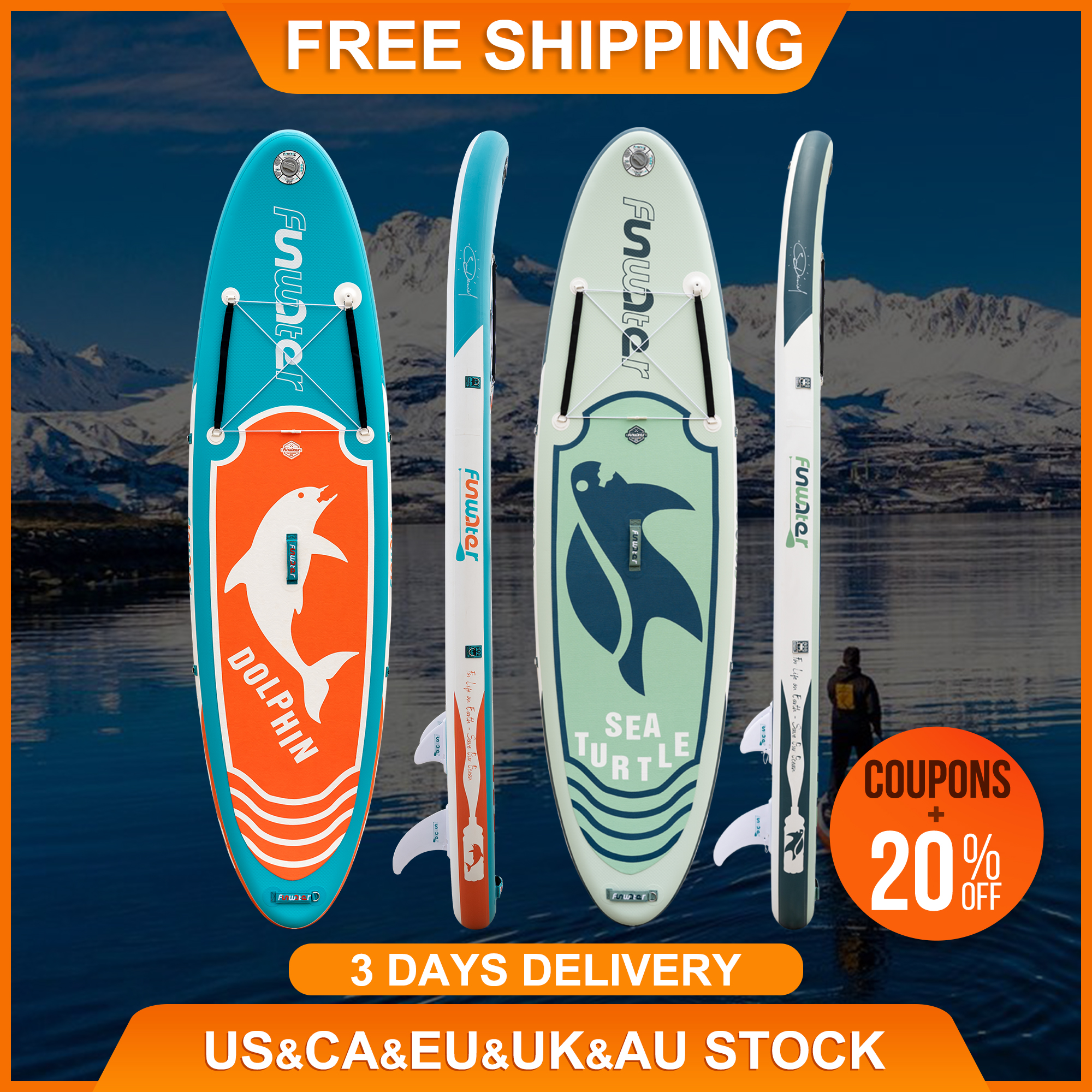 

2 Set FunWater surfboard Freeshipping dropshipping 305 paddle board US CA EU UK warehouse padel SUP board inflatable stand up paddleboard Water Sports surf ISUP