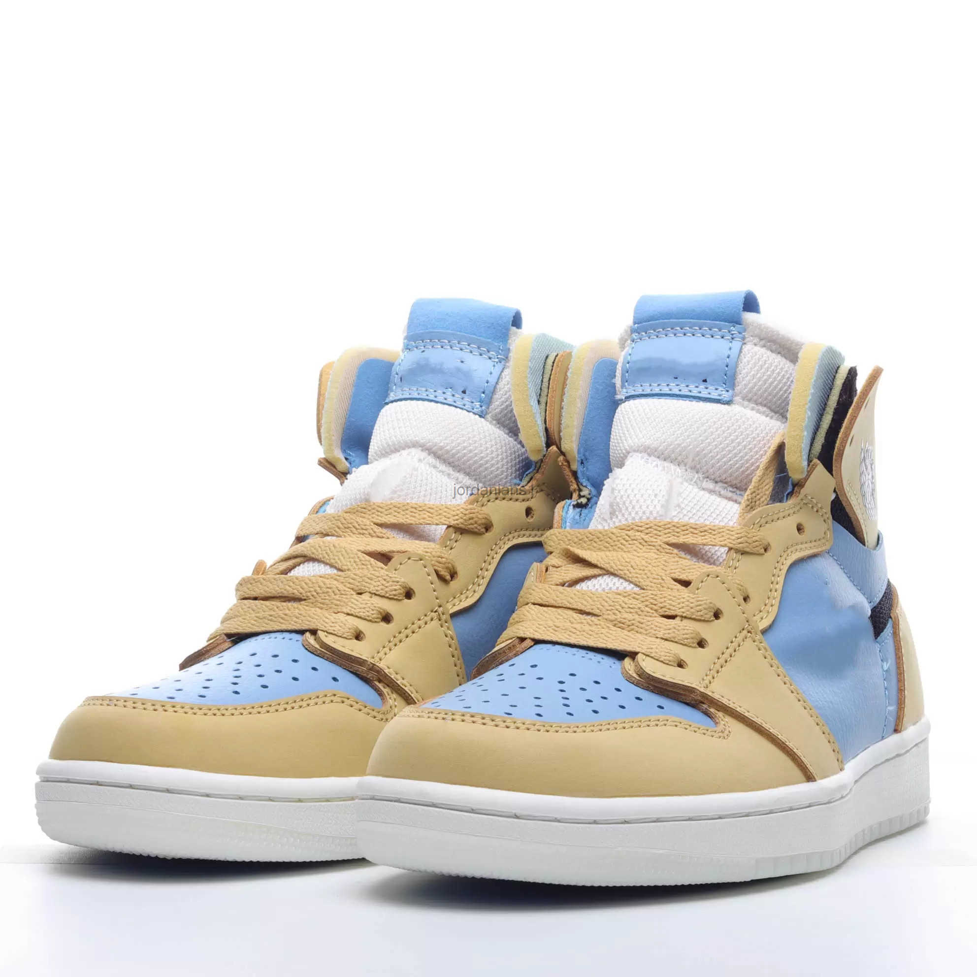 Chaussures Jumpman 1 High Cut OG Basketball 1s Comfort Tan Light Blue Yellow Black Outdoor Running Trainers Sports Original