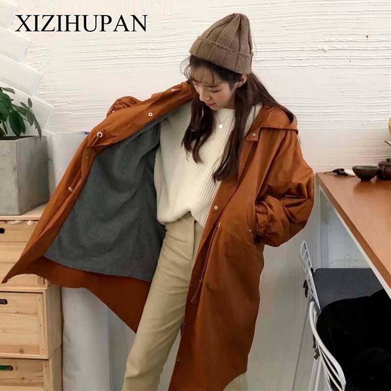 

Women's Trench Coats XIZIHUPAN Hooded Coat Female Autumn Loose Big Size Thick Overcoat Long Sleeve For Women Windbreaker Fashion Tide, Picture color