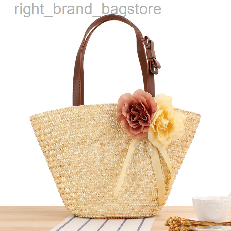 

Bohemian Woven Rattan Straw Bags Fashion Flower Beach Bag Women Shoulder Bag Handbags and Purses Bali Travel Basket Woven Bags W220813, Light khaki
