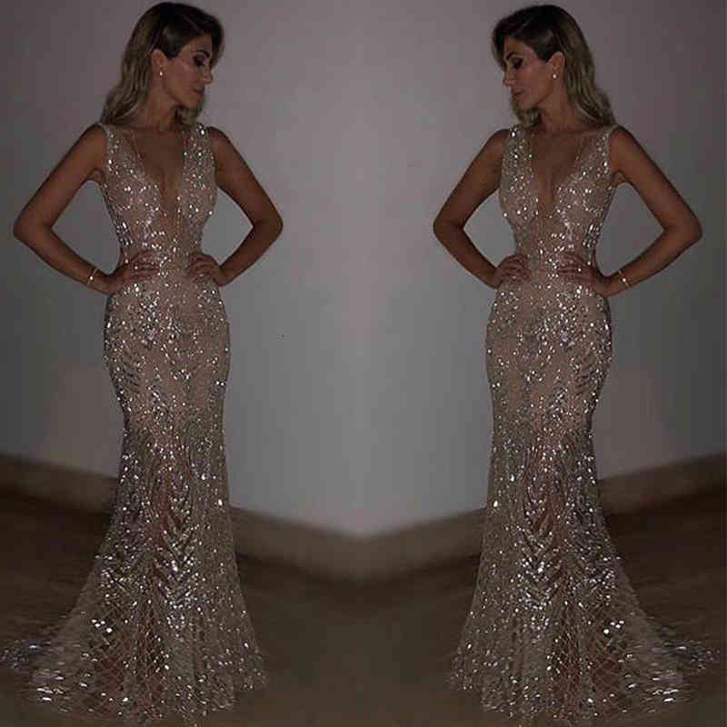 

Casual Dresses Annual meeting evening dress women' long sleeveless sexy deep V Sequin women GCXI, 1# box