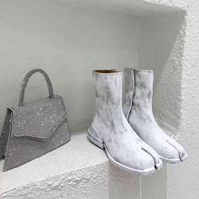 

dedo Boots Novo do pé rachado botas femininas couro real ninja tabi para mulheres moda inverno tornozelo vaca 97DM, 1# shoe box