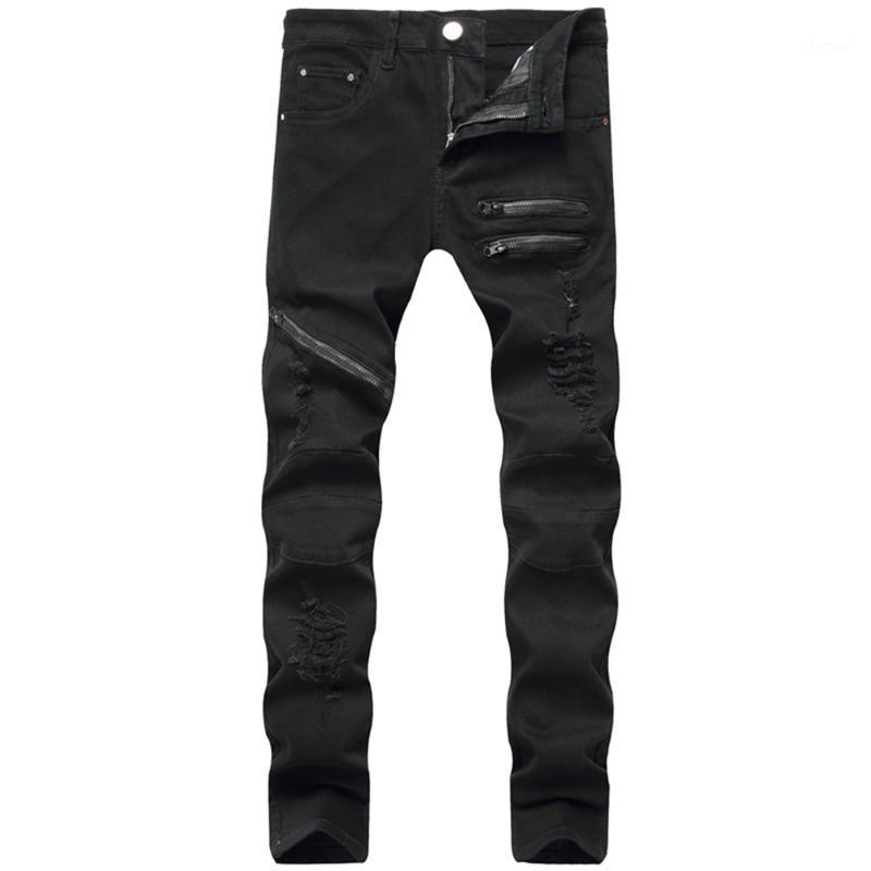 

Men's Jeans 2022 Spring And Autumn Fashion Casual Solid Color Zipper Decoration Holes Slim Hip-hop Denim For Men, Black