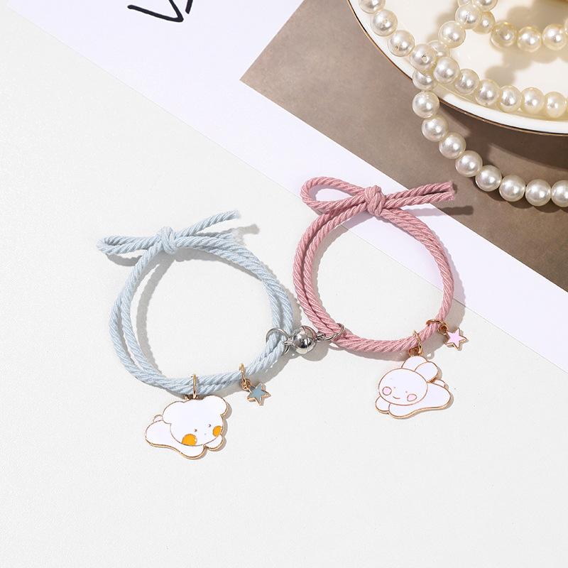 

Charm Bracelets Romantic 2pcs/Set Magnet Couple Bracelet Cute Dog Cat Pendant Braslet BFF Braclet Friend Pulseras Paired Brazalete Gift For