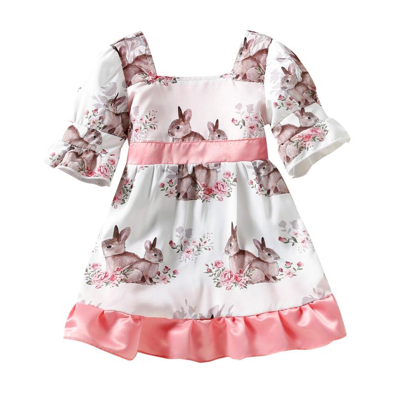 

Girl's Dresses CitgeeSummer Easter Kids Baby Girls Dress Flower Print Puff Short Sleeve Ruffle Hem ClothesGirl's Girl'sGirl's, As pic