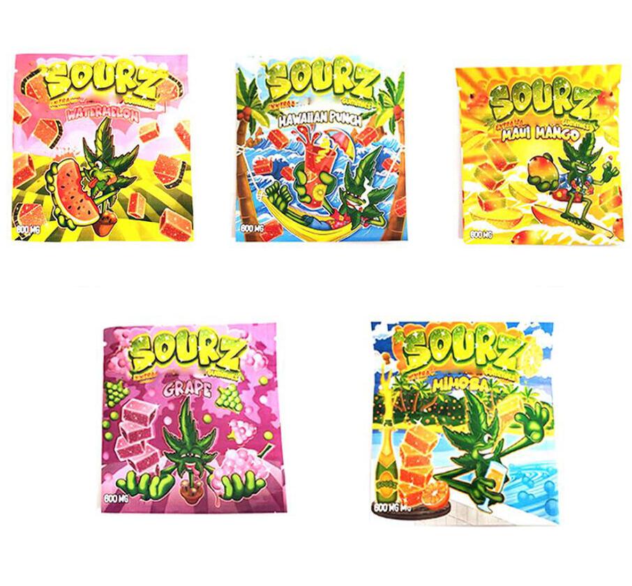 

Empty 600mg Sourz Mylar Bags Smell Proof Punch Maui Mango XXTRA Sour Edibles Gummies Package