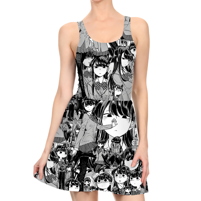 Femmes Hobe Anime Komi ne peut pas communiquer 3D Graphiques Femme Streetwear Summer Robe Fashion sans manches Dame Robes de plage 220616
