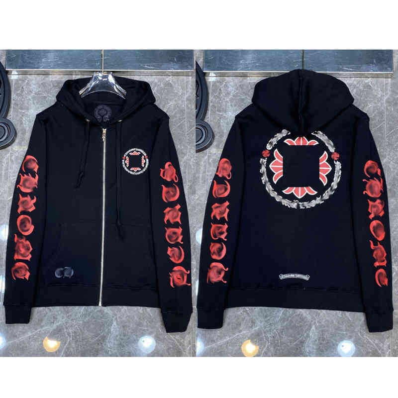 

Fashion Luxury Mens Sweatshirts Designer Hoodies Ch Classic Zipper Hooded Sweater Cross Flower Pullover Sanskrit Pattern Casual Tops Coat G21, 12