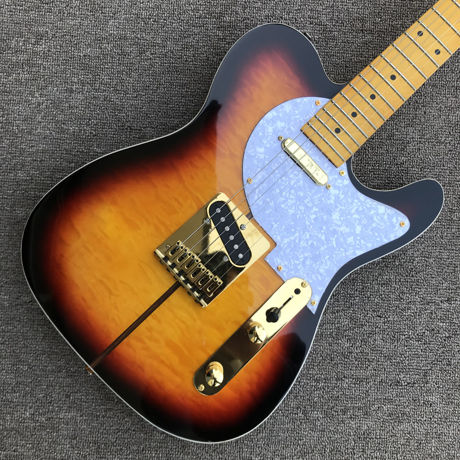 

TL electric guitar, gold hardware, flame maple top and back, solid mahogany body guitar