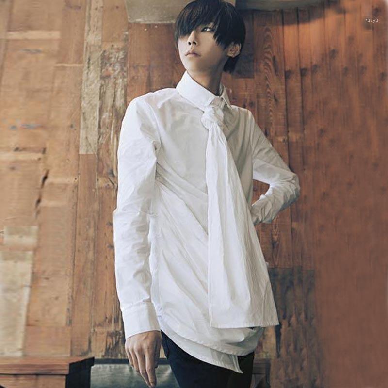 

Spring Men' Shirt Offbeat Personality Trend Casual Big Lapel Long Sleeved Slim Stage Hiphop Singer Costumes Shirts, Black