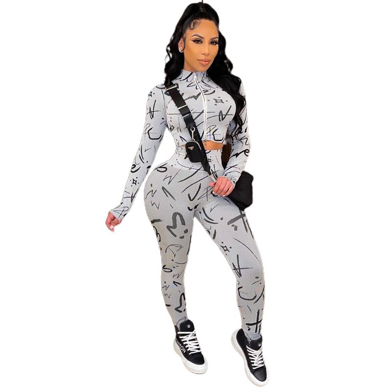 

Women' Two Piece Pants Product Printing Fashion Temperament Sexy Long-sleeved Shirt Two-piece Suit Pencil Suitable For Fitness Sportswear, Brown