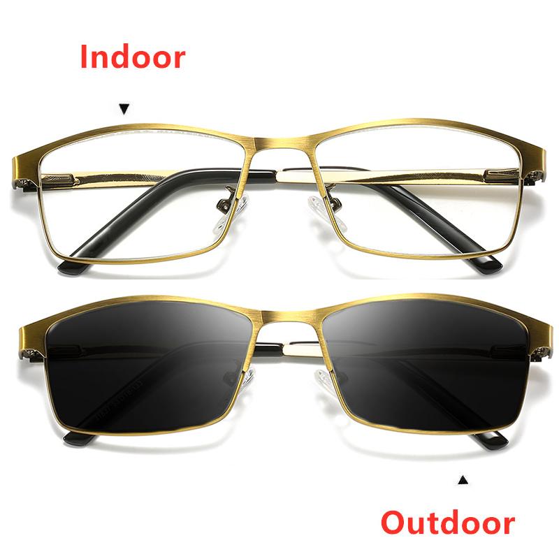 

Sunglasses Pochromic Reading Glasses Men Progressive Multifocal CR-39 Resin Anti-Blue Ray Presbyopic Metal Frame Gold 1.5 2.5Sunglasses