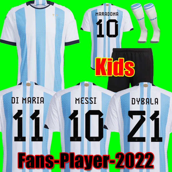 

2022 Argentina soccer jersey DYBALA AGUERO Maradona WORLD 22 23 CUP fans player version 2023 TAGLIAFICO Camisetas de futbol men kids kit sets football shirt, 2022 home