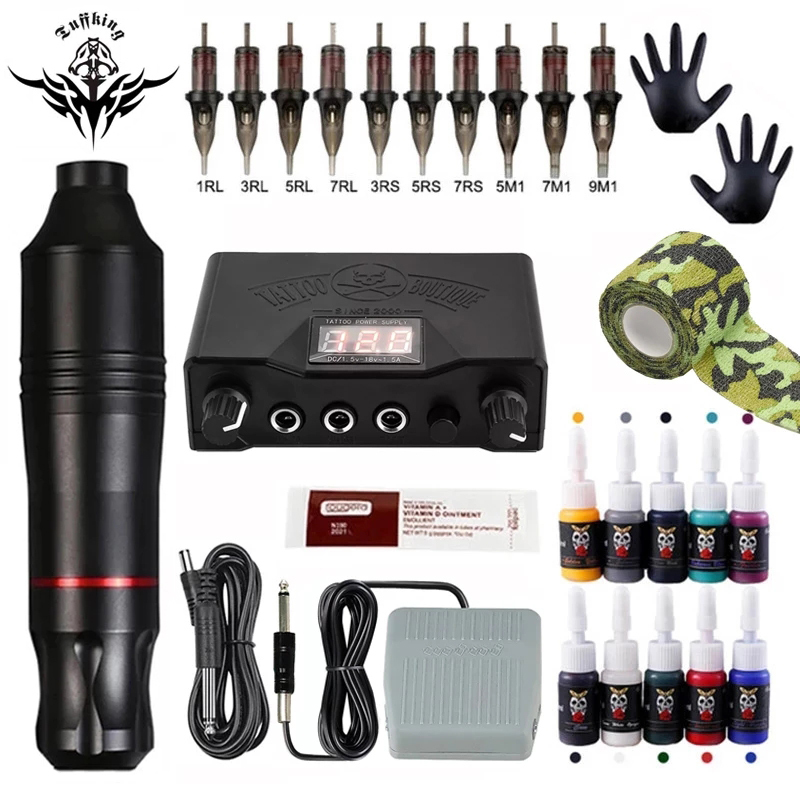 

Tattoo Machine Kits Power Supply Rotary Pen With Cartridges Needles Permanent Makeup For Beginners Artist 220617