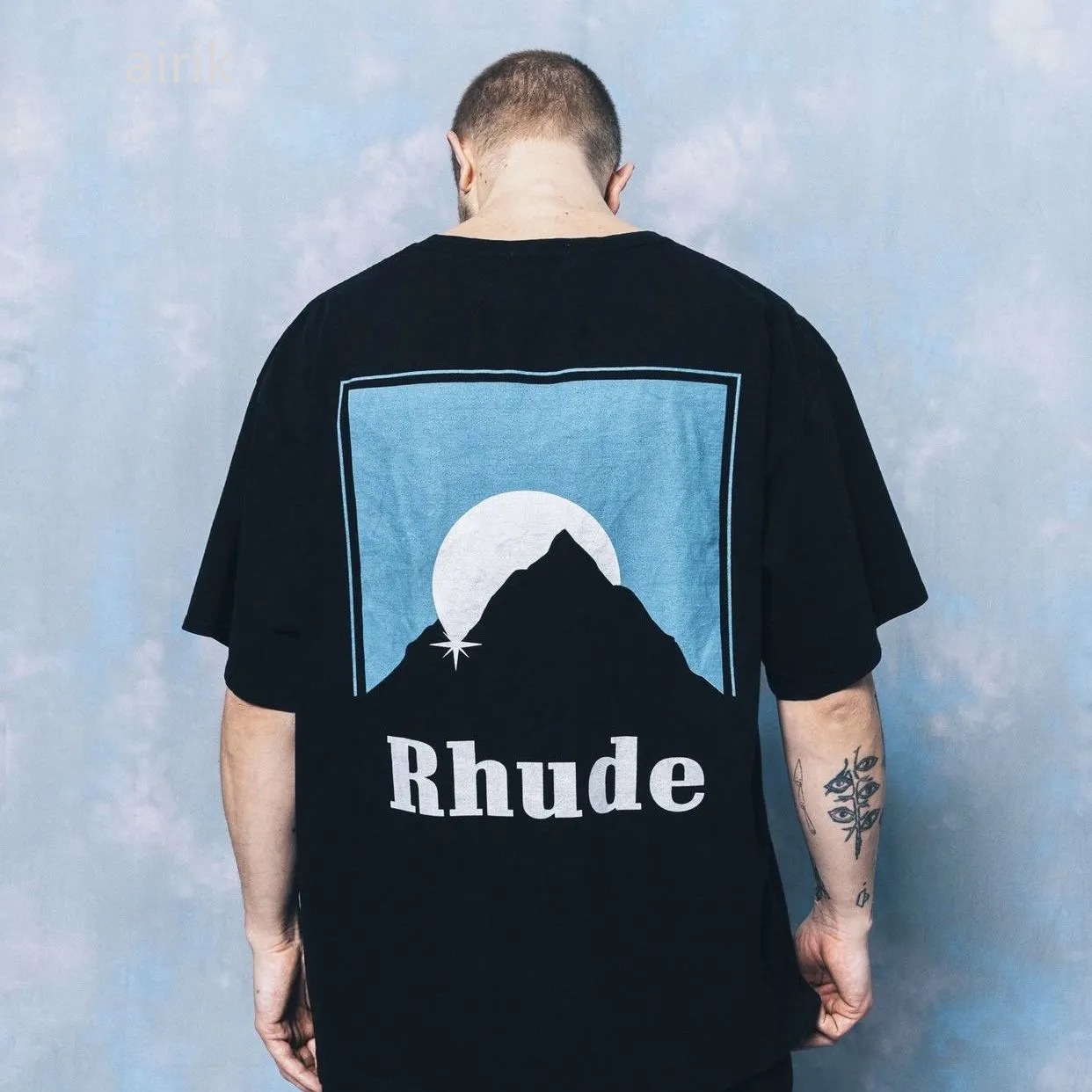 

Designer RHUDE Mens T-Shirts classic sunset short-sleeved Luxury men and women' street T-shirt cotton theme printed high street loose shoulder, Orange