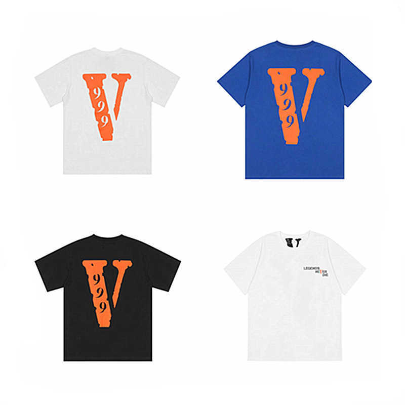 

22ss fashion vlones Co Limited orange 999 large V printed short sleeve t-shirt men' and women' BF high street half sleeve, White