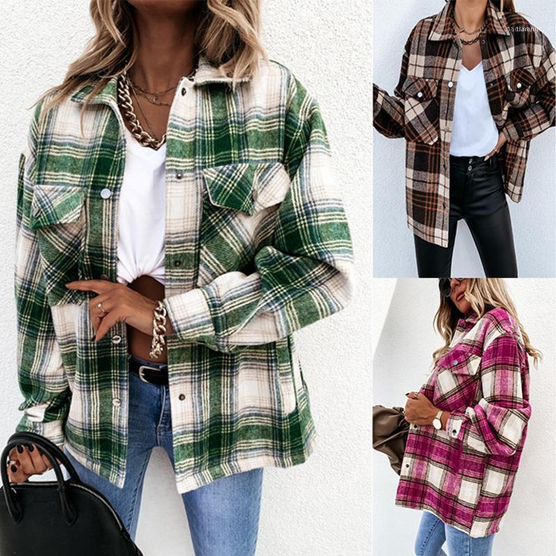 

Women' Blouses & Shirts Ladies Long Sleeve Loose Casual Retro Plaid Shirt Jacket Print Vintage Streetwear Coats Harajuku Blouse, Rd