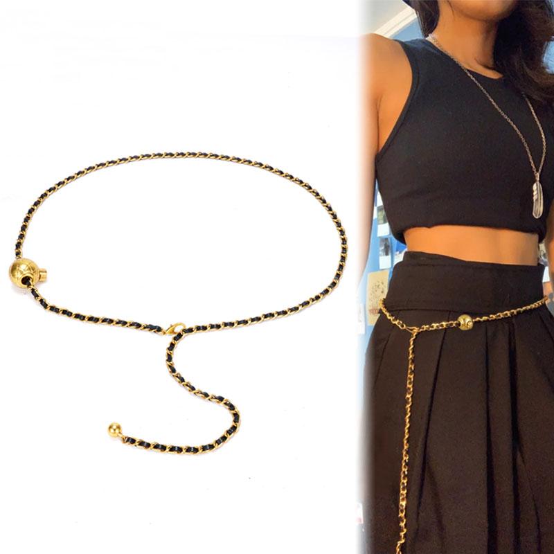 

Belts Ladies Fashion Gold Belt Chain Matching Skirt Jeans Luxury Alloy Dress High Waist X673Belts, Black