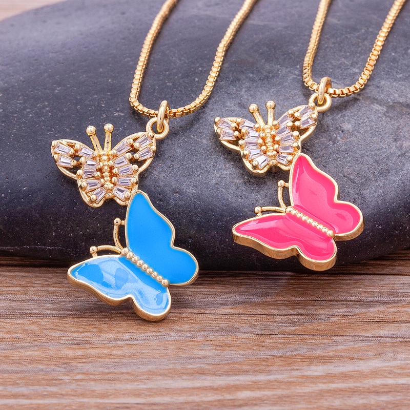 

Pendant Necklaces Fashion Enamel Dripping Oil Cute Butterfly Necklace Aesthetics Accessories 4 Candy Colors Lucky Party Wedding Jewelry Gift