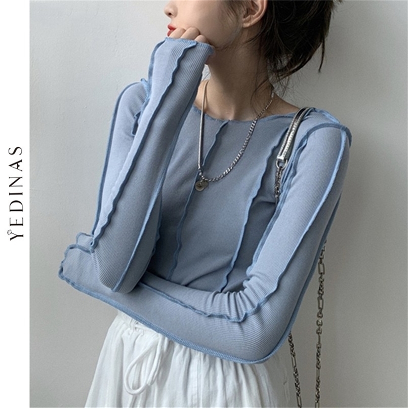 

Skintight Sexy Women Blouse Korea Shirt Bottoming Tops Soft Knitted Female Shirts Blue Rose Spring Blouses Fashion Blusa Chic 220419