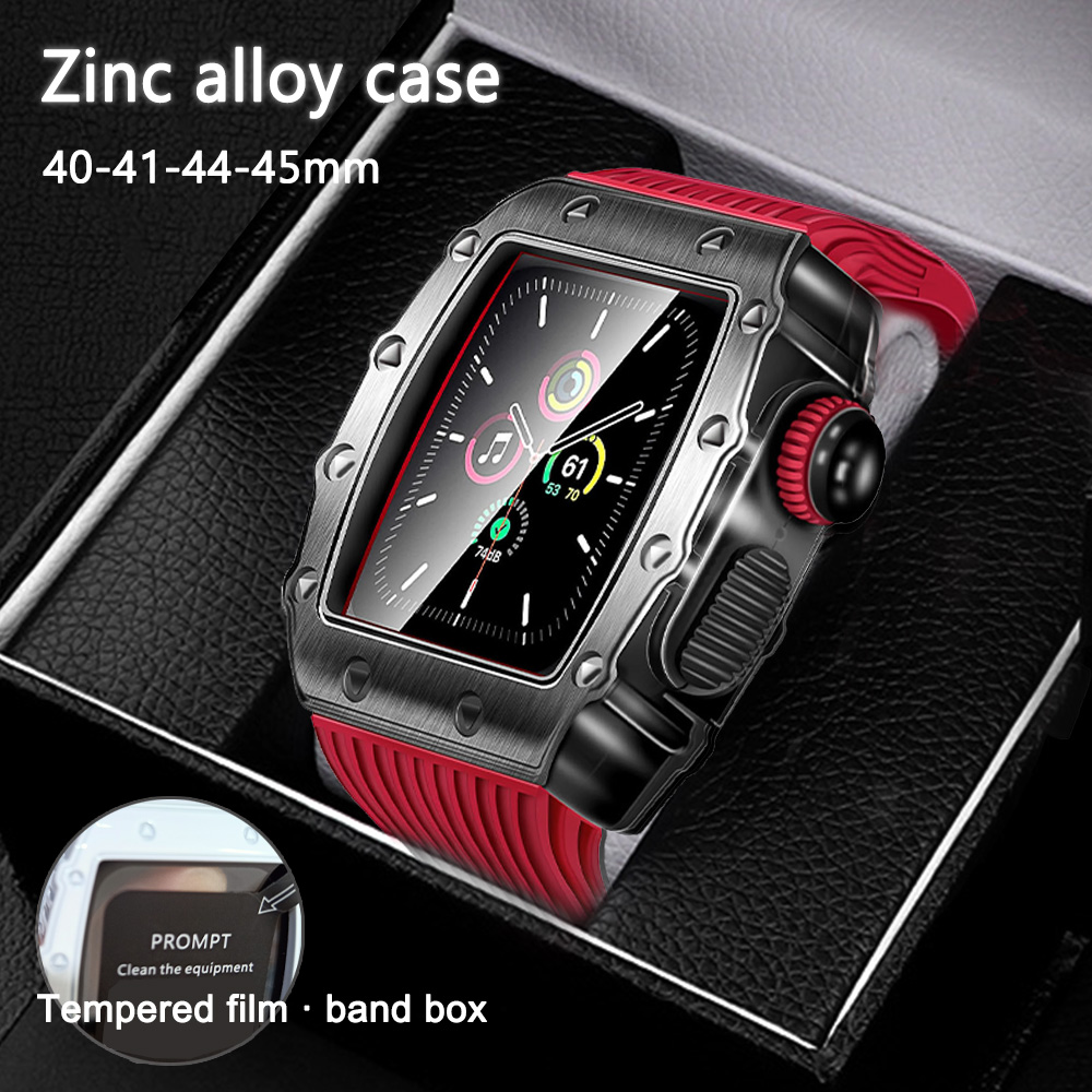 

Premium Alloy Tempered Glass Case+Silicone Strap AP MOD KIT For Apple Watch Series 7 6 5 4 SE 44mm 45mm, White