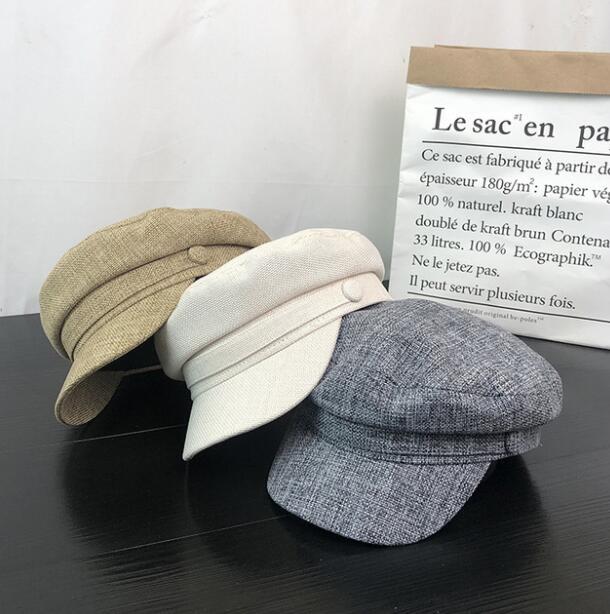 

Berets Unisex Autumn Sboy Cotton Linen Style Beret Solid Color Women Men All Match Octagonal Hat Visor CapBerets, White