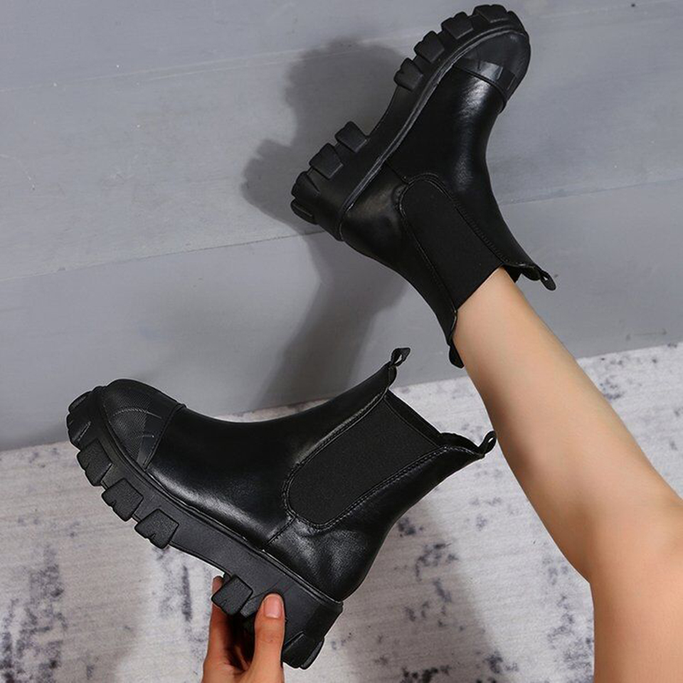 

Womens Boots Platforms Heels Slip-on Wedges Punk Style Gothic Shoes Female New Arrival Plus Size 35-43 Lightweight Black, Beige