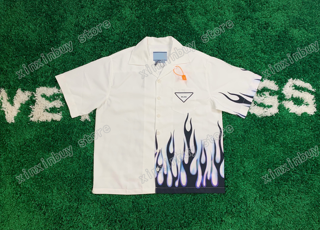 22ss Men Women Designers t shirts tee flame Panelled print short sleeve Crew Neck Streetwear white black xinxinbuy XS-L
