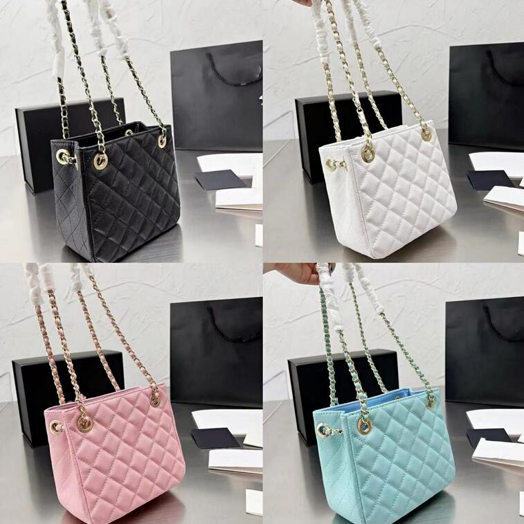 

Rhombus Lattice Bucket Shoulder Bags Candy Color Chain Large Capacity Women Pure Color Genuine Leather Handbag Fashion Elegance Girl Messenger Bag, Black