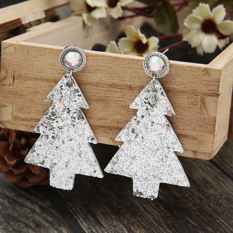 

Dangle & Chandelier Faceted AB Crystal Gold Silver Color Glitter Leather Christmas Tree Earrings For Women 2022 Est JewelryDangle
