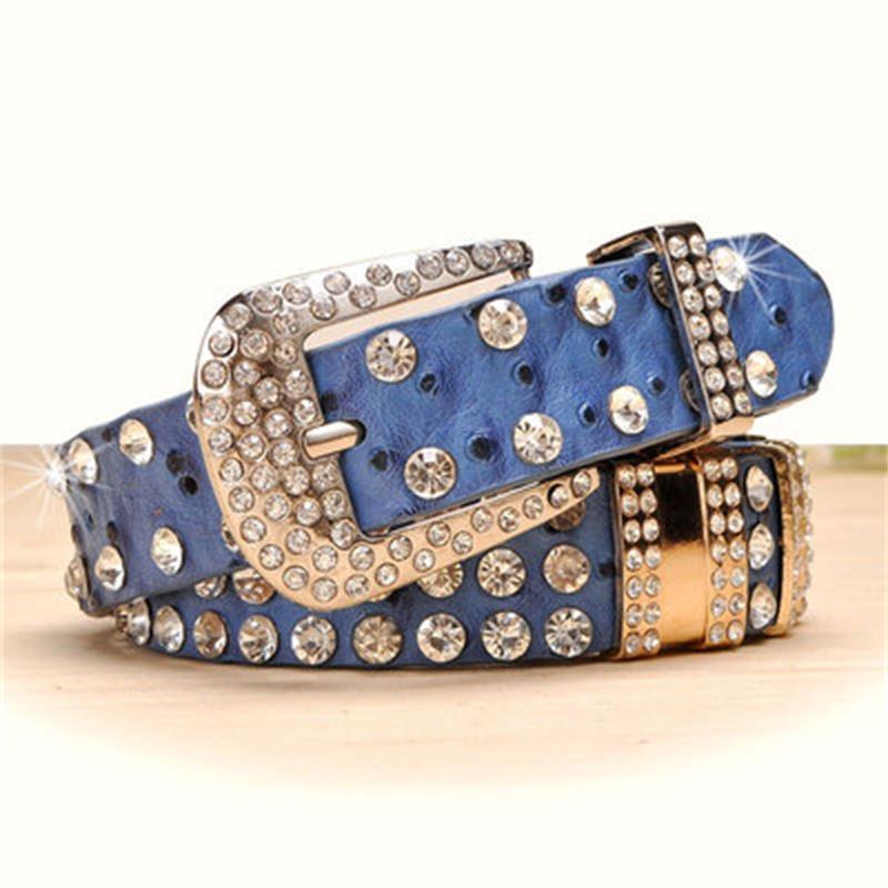 

Belts Est Designer Rhinestones Bling Western Cowboy Style Leather Belt High Quality Cow Second Layer Skin Strap Female 110cm, Orange
