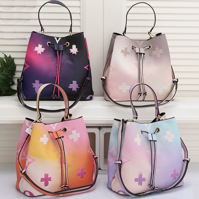 

HH Designer Famous handbags Tote NEONOE shoulder bags Gradient color PU leather bucket bag women flower printing crossbody totes purse, #1