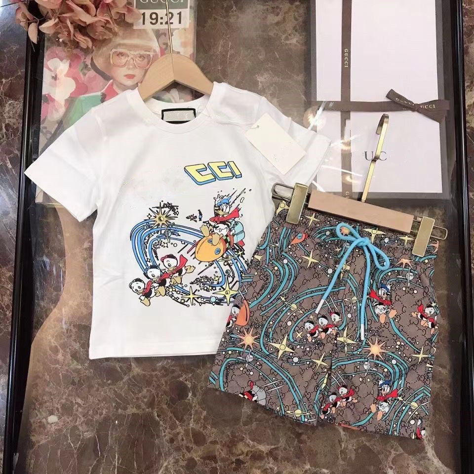 

2022ss child designer clothe sets LETTER duck rocket childrens kids short sleeve T-shirt print shorts set suit brand boys clothing cotton tees size 90-160, Shipping pay