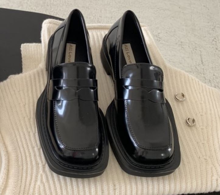 

Square toe women loafer matt patent dress shoes British style woman work shoes, Matt black