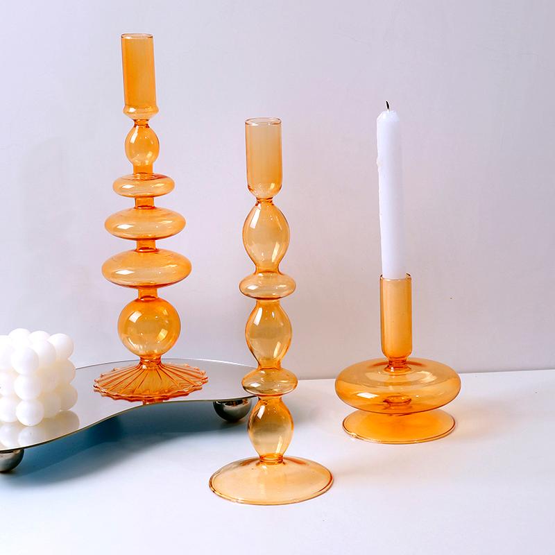 

Candle Holders Orange Glass Nordic Home Decor Wedding Party Dinner Candlelight Decoration Living Room Candlestick Holder