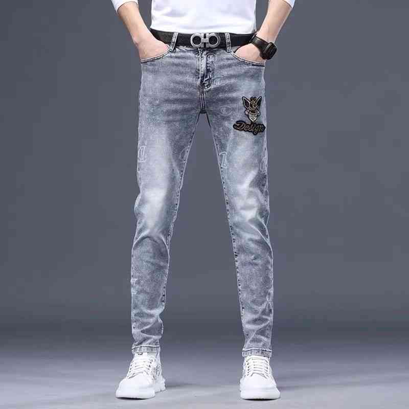 

Elastic printing hot diamond fashion brand men's slim fit little foot trend denim pants special, C02#