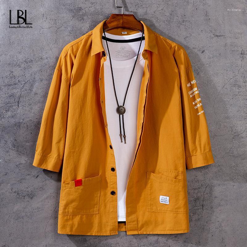 

Men's T-Shirts Fashion Cotton T-shirt Summer Men Three-quarter Sleeve Trend Casual Loose Solid Color Shirt Tooling Jacket Male Singles 2022M, Ndx174grey