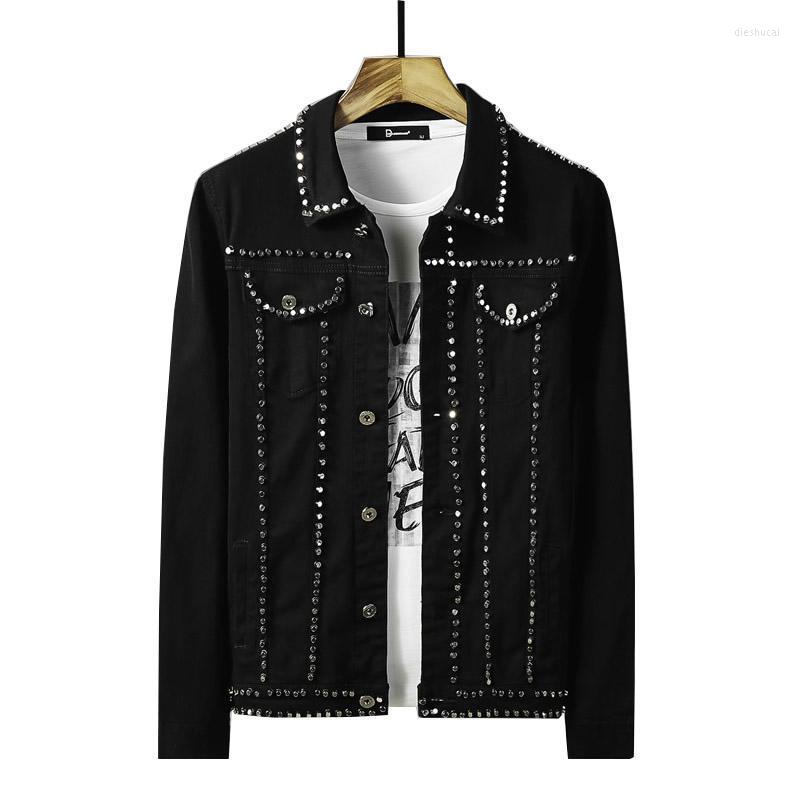 

Men's Jackets Mcikkny Punk Rivet Denim Hip Hop Painted Outwear Coats For Male SIze 3XL -5XL Solid Color, Black