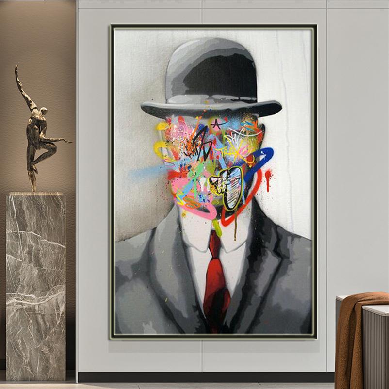

Rene Magritte Famous Painting Son of Man Graffiti Art Posters and Prints Pop Art Canvas Paintings Street Art for Home Decor2666